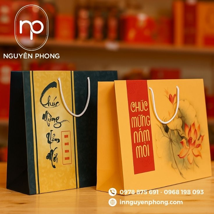 Mẫu túi giấy đựng ô mai Tết 